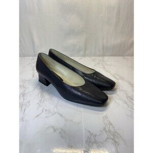STUART WEITZMAN Pumps Heels Grainy Leather Navy Blue Low Heel 6B